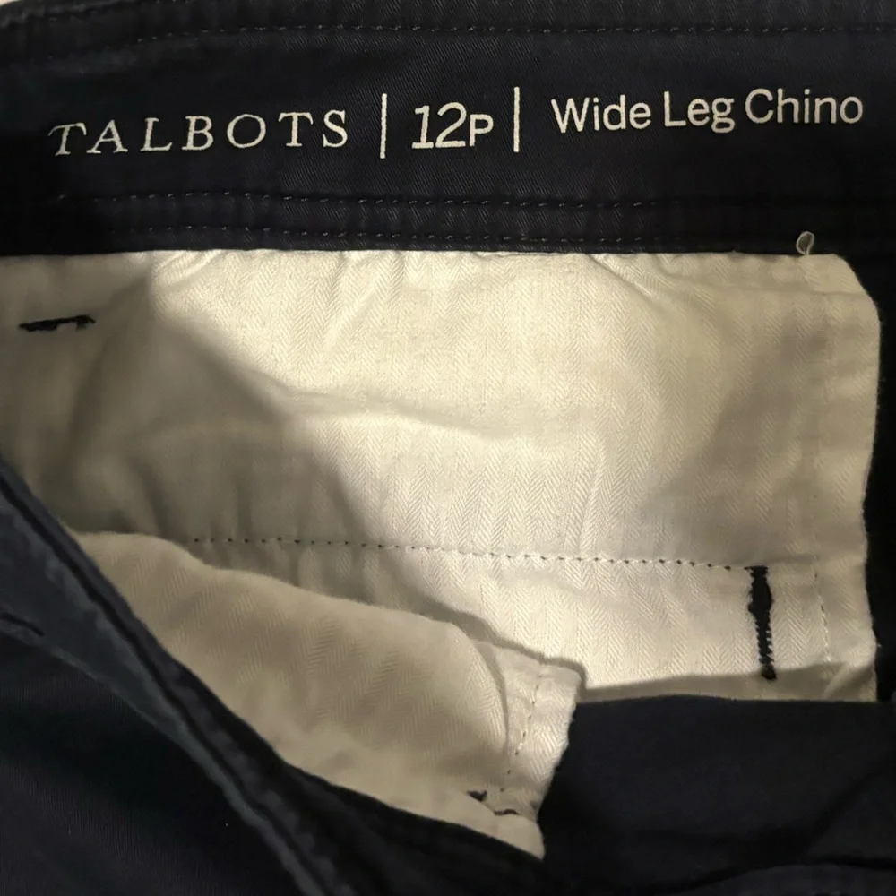Talbots Navy Wide-Leg Chino Pants 12 Petite - Picture 6 of 7